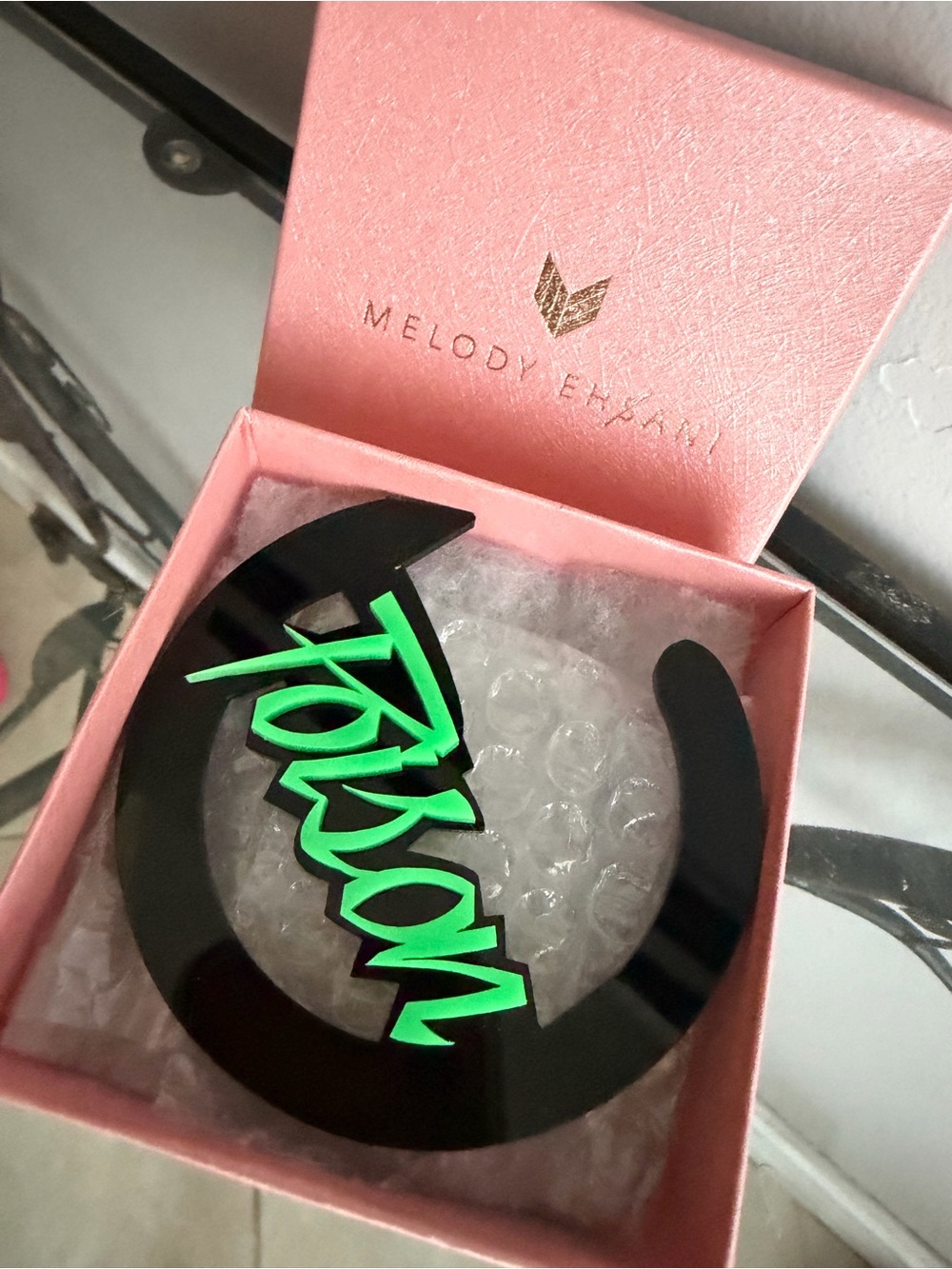 Melody Ehsani (That Girl Is Poison) Green Acrylic Pin with Black Crescent